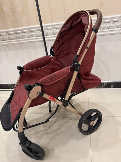 Premium Baby Stroller / Pram - Comfortable & Foldable (Maroon & Gold)