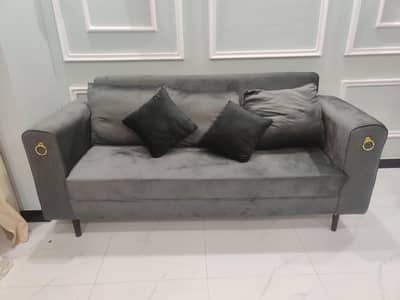 Elegant Grey Velvet Sofa Set with Divan