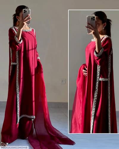 "Beautiful Red Silk Stitched Dress For Sale"