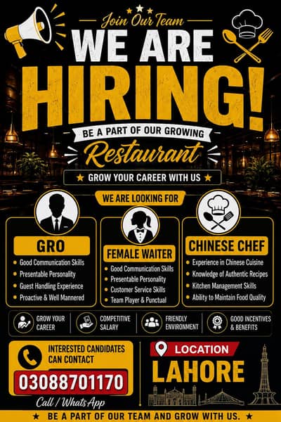 restaurant staff required
