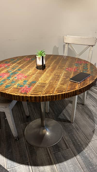 Solid Wooden top dining table with 4 wooden chairs
