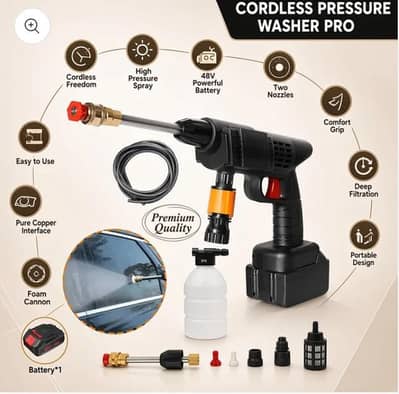 48V Cordless Car Washer | Solar Plate Pressure Washer Gun