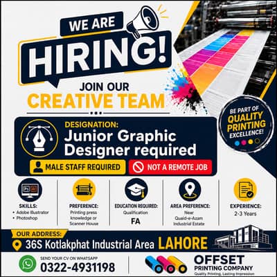 Junior Graphic Designer Required | Graphic Designer Jobs | Jobs