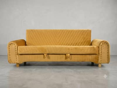 Royal Mustard Velvet Sofa Bed - Gol Bazu & Modern Chevron Quilting