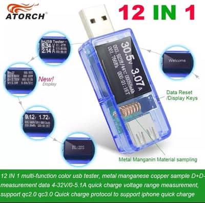 12 in 1 USB adapter Tester DC Digital Voltmeter Amperi bt metro