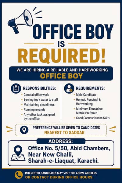 Office Boy / Tea- Boy Required