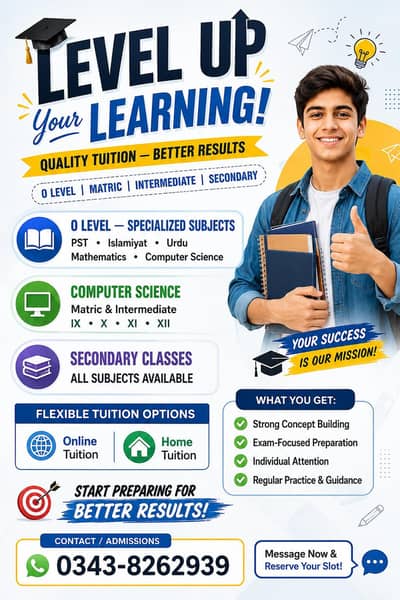 TUITION AVAILABLE FOR O LEVEL & MATRIC