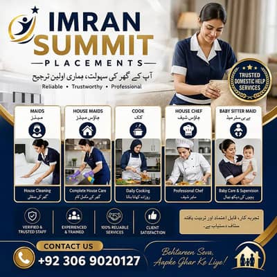 Maids / House Maids / cook / House chef / Baby Sitter maid available