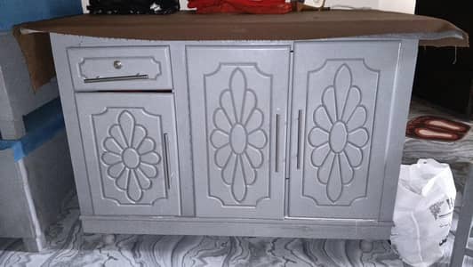grey 3 doors Wooden iron stand with carving sideboard