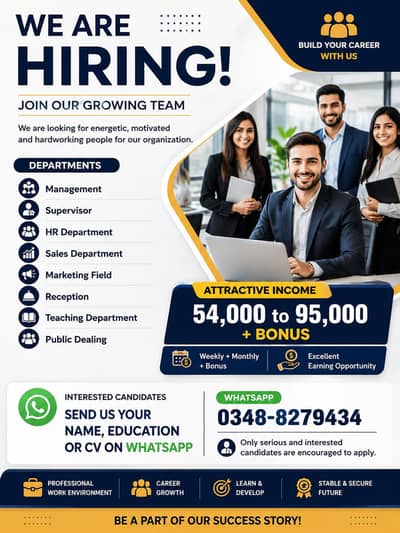 jobs available male and female. . . fresher and retaied person