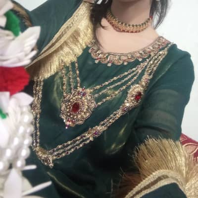 Teal Gareen hand Embroidery A line frock