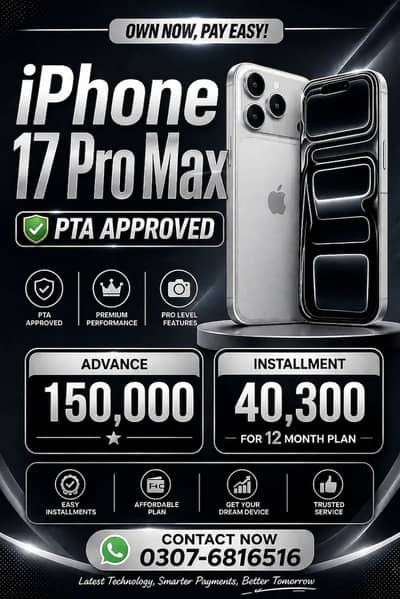 Apple iPhone 17 Pro Max Pta Approved on Easy Installment only Lahore