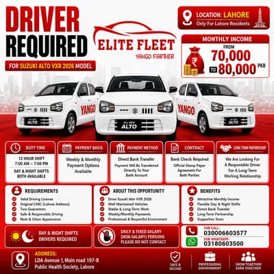 Drivers Required | Yango Jobs Available | Male Jobs | Jobs in Lahore