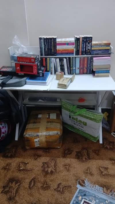 Modern White Study Table / computer desk with bookshelf . . . New