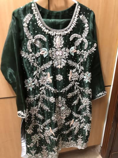 bottle green embellished dress