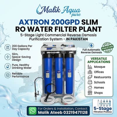 Axtron 200GPD Slim RO Water Filter Plant – 5-Stage Commercial Reverse
