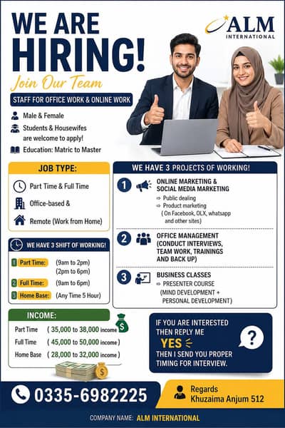 We are hiring male & female staff for office & online jobs