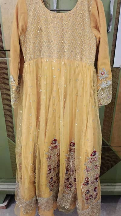 beautiful mango color heavy long maxi. with net duppata