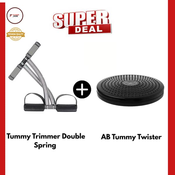 Tummy Trimmer & AB Twister Combo – Pack of 2 | Double-Spring Tummy Trimmer for Belly Fat Burning + Waist Twisting Disc | Body Shaper & Core Slimming Workout Board | Home Fitness Equipment | Abs, Waist & Belly Fat Loss Exercise Tool Fitness zone