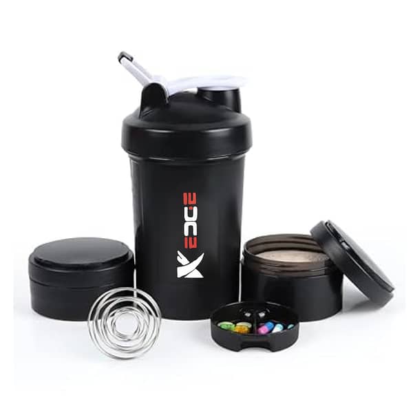 3-in-1 Spider Protein Shaker Bottle Sports Gym Water Bottle Multi-Purpose Sports Shaker with Extra Supplement and Pill Capsule Storage Bottle -500ml. Fitness Zone