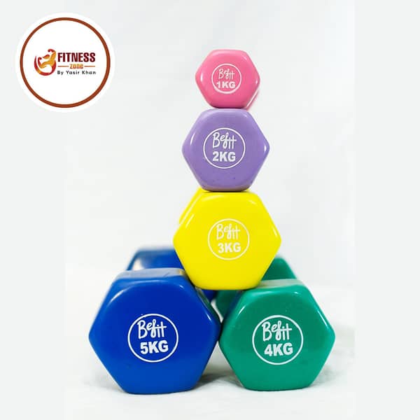 Premium Vinyl-Coated Dumbbells 1kg-5kg – Anti-Roll Weights for Safe Women's Home Workouts. Fitness Zone