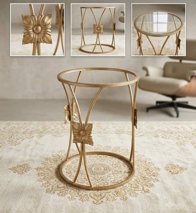 Vintage Metal Plant Stand / Corner Table Frame – Golden Finish