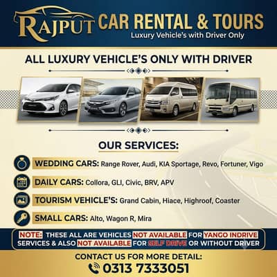 Rent A Car Rawalpindi /Car Rental/Tour & Travel / Coaster/Hiace/V8
