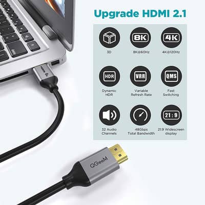 QGeeM HDMI 2.1 8K@60Hz@4K@120Hz, 48Gbps High-Speed HDMI Cord