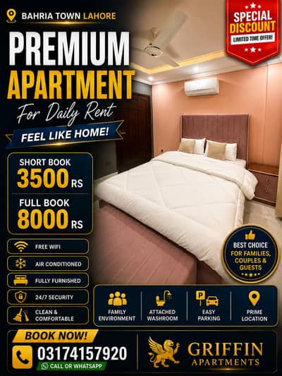1BED Luxrury Apartment on Daily Basis in Bahria town Lahore