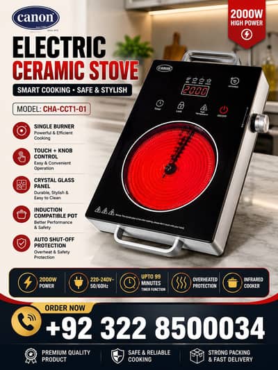 Canon Electric Ceramic Stove 2000W Infrared Cooker Touch+Knob Control