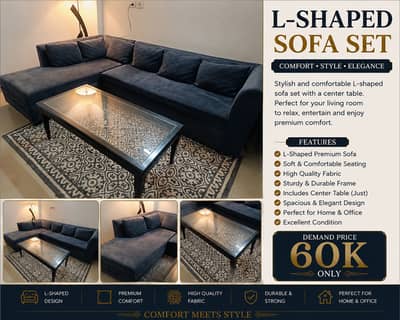 L-Shaped Sofa Set with Center Table – Used, Good Condition