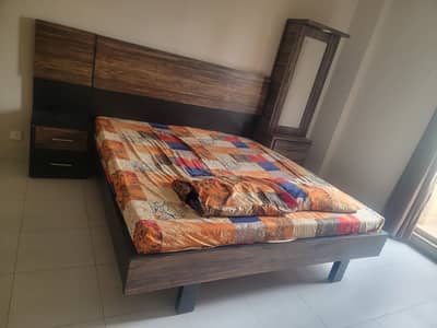 Double bed with mattress side table and dressing