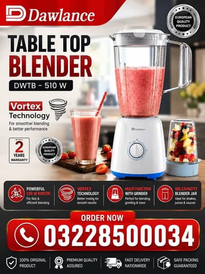 Dawlance DWTB 510W Blender | 400W Motor | Dry Mill & Vortex Technology