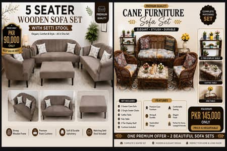 Premium Cane Furniture Sofa Set || 5 Seater Wooden Sofa Set with Setti