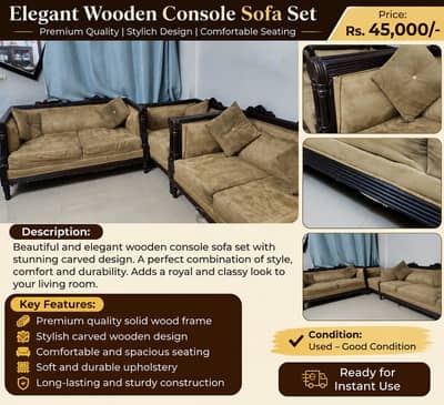 Elegant Wooden Console Sofa Set | Premium Carved Design | 7 Seater So