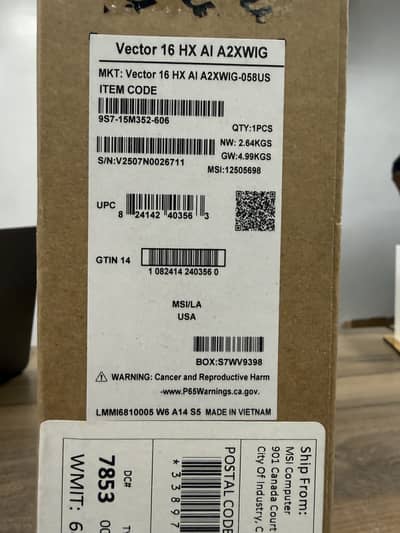 MSI Vector 16 HX A1 A2XWIG-058US ULTRA 9 - 275HX 32GB Ram / 2TB SSD