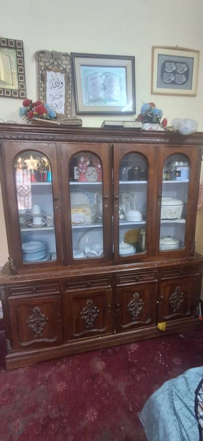 4 Door Wooden Showcase / Crockery Cabinet with Glass Doors