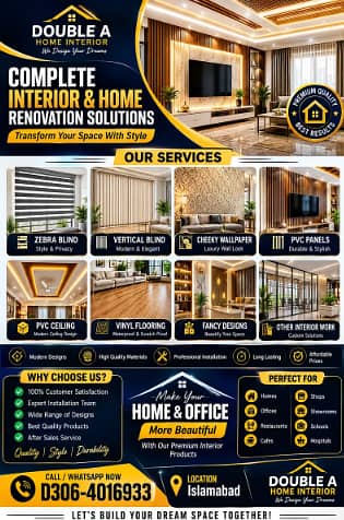 PVC Panels | Ceilings | Wallpapers | Blinds | Vinyl Flooring