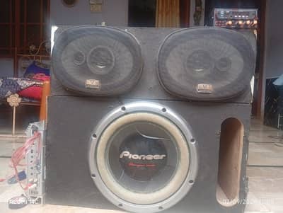 12inch pioneer  Woofer+2-channel Amplifier+Kenwood speakers pair+boxes
