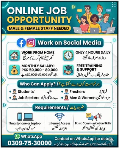 Online Work – Male & Female Staff Required