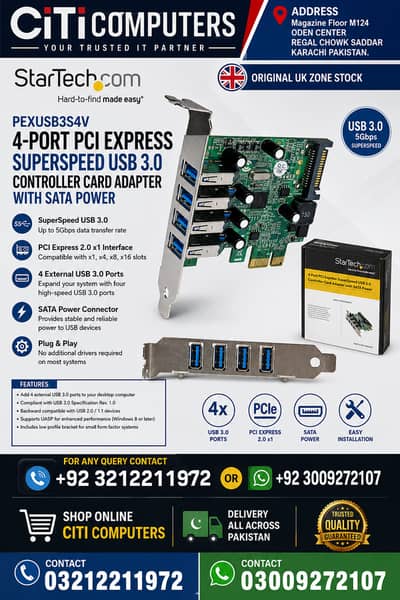 StarTech PEXUSB3S4V 4Port PCI Express SuperSpeed USB 3.0 Controll
