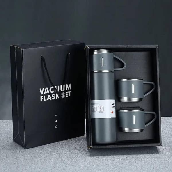 Legacy Deals 500ml Stainless Steel Vacuum Flask Set with 2 Extra Steel Cups| Hot & Cold Temperature Thermal Water Bottle| Leak-Proof Double Wall Insulation Thermos| Premium Gift Set Thermal Coffee Mug for Tea, Coffee & Water| Ideal for Travel, Office, Gym