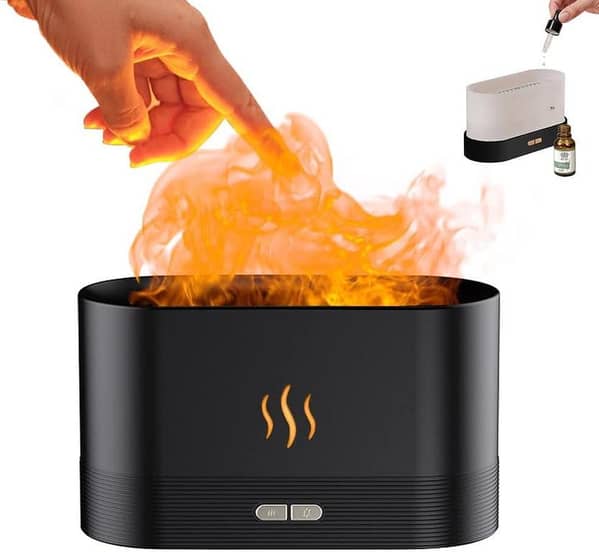 Legacy Deals Flame Air Diffuser Humidifier-180ml| Portable Ultrasonic Aromatherapy Cool Mist Air Diffusers with Auto Shut-Off Protection| Noiseless Essential Oil Diffuser with 2 Brightness LED Flame Effect Fire Lamp Diffuser for Home Bedroom and Office