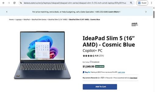 Ideapad Slim 5 2026, USA Import, Brand New, Ryzen™ AI 7 350, 16|512GB