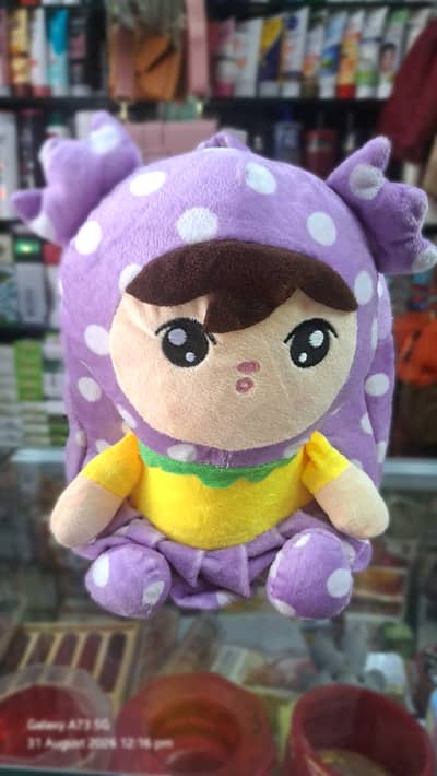 Cute Purple Plush Kids Backpack – Polka Dot Cartoon School Bag