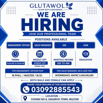 we are hiring male & female staff