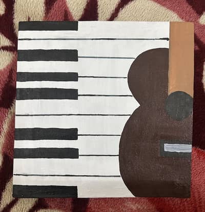 Handmade Music Theme Canvas Painting- Piano Guitar Wall Art