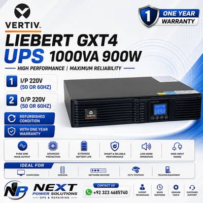 Vertiv GXT4 Online UPS 1KVA 900W Refurbished with 1 Year Warranty
