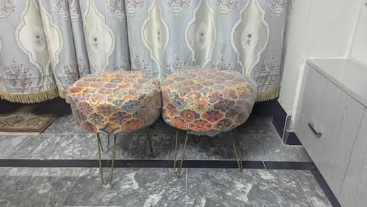 2 Pcs New Ottoman Stools - Puffy Stool with Golden Metal Legs - Brand