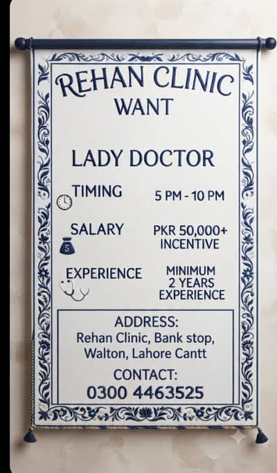 Required MBBS Lady Doctor for clinic